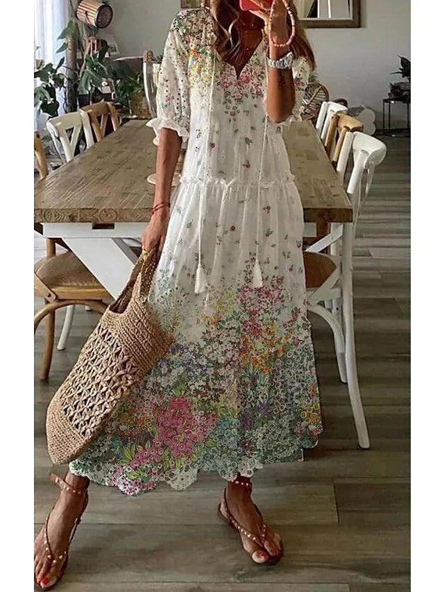 V-Neck Long Dress Casual Sweet Loose - P12 Hub Europe