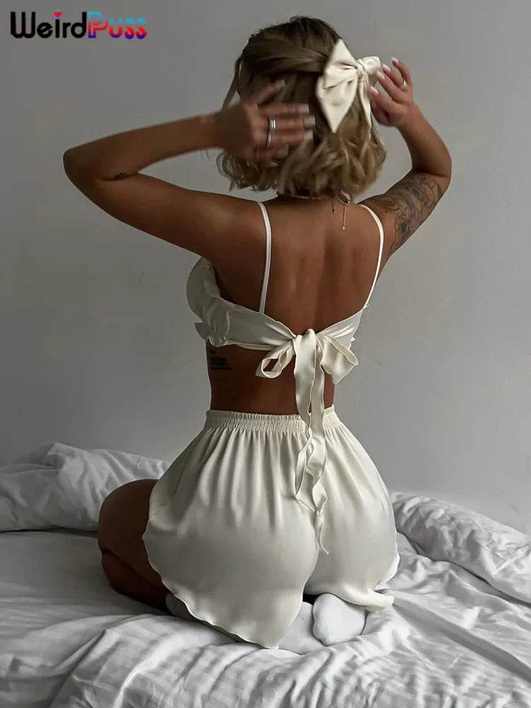 Silky Elegant Ruffle Shorts Set - P12 Hub Europe