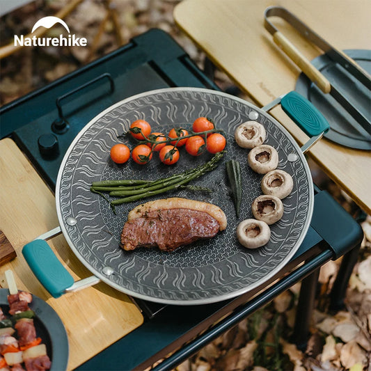 Naturehike BBQ Cooking Grill Pan Camping Picnic Non Stick Round Griddle Pan Folding Frying Pan Outdoor Dinner Barbecue Plate