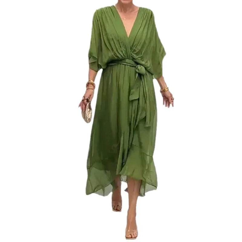 V-Neck Bat Sleeve Dress - Strappy Irregular Summer Style - P12 Hub Europe