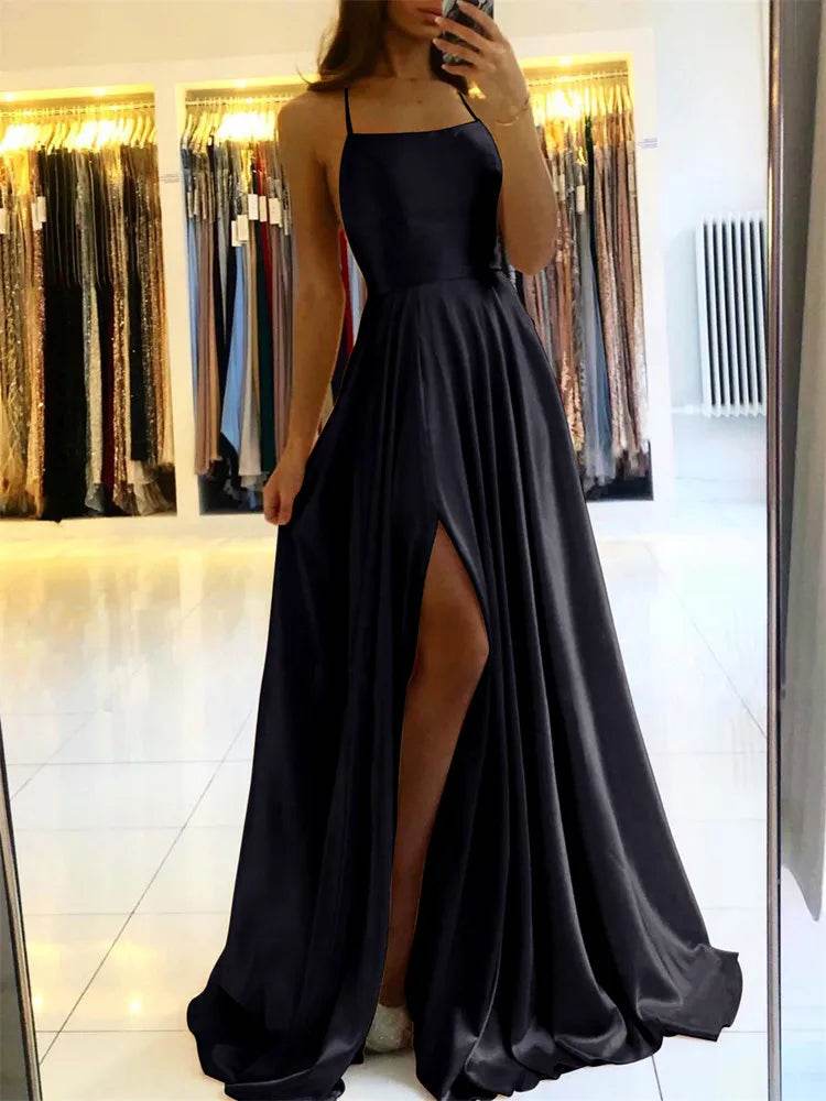 Burgundy Satin Maxi Dress - Slit Prom & Bridesmaid - P12 Hub Europe