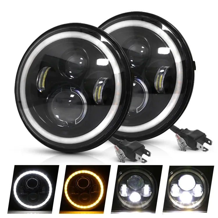 2pcs Universal 7 Inch Led Car Motorcycle Headlight DRL H4 Headlamp For Harley BMW Yamha Honda 7" Headlight