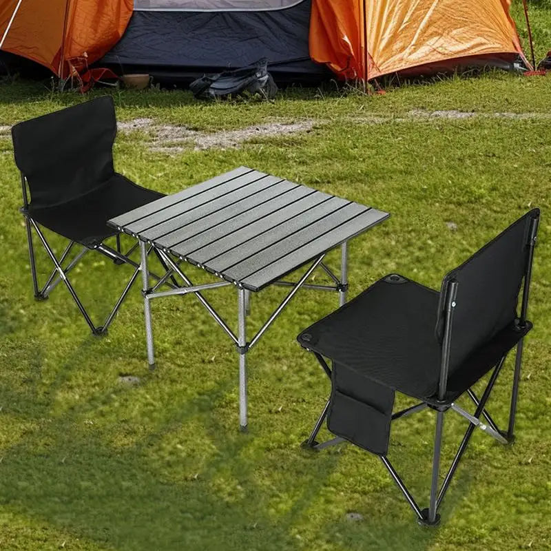 3pcs/set Folding Camping Table Set With 2 Chairs Folding Picnic Table Oxford Fabric Stools Waterproof Egg Roll Table For Camping