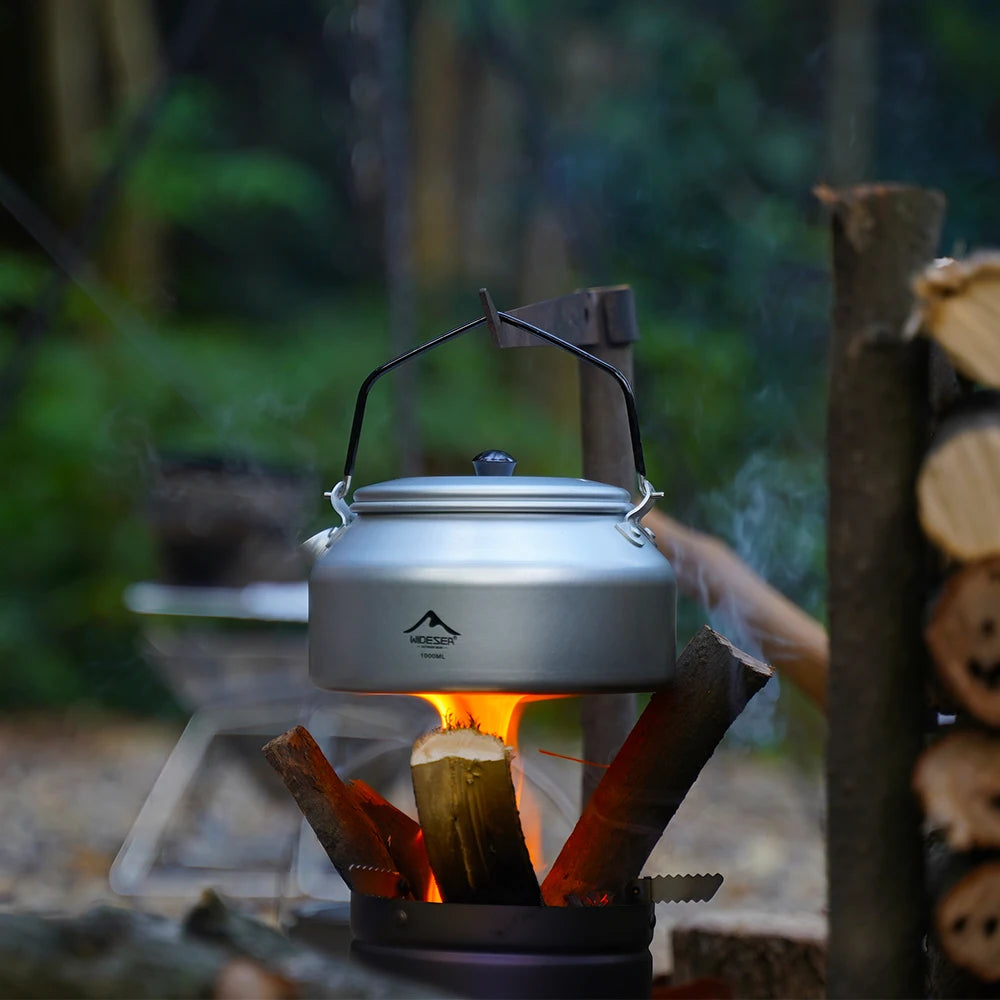 Widesea Camping Outdoor 1L kettle Pure Aluminum Short-hole Removal Handle Design Portable Cookware Travel Essential Appliance