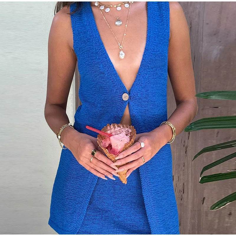 V-Neck Knit Vest Skirt Set - P12 Hub Europe