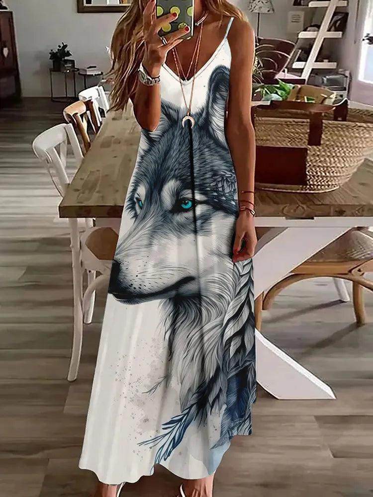 3D Owl Print Boho Maxi Dress Sleeveless Tribal - P12 Hub Europe