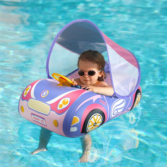 Swimbobo Kids Car Swimming Seat Float Ring Inflatable Infant Floating For Summer Swim Boat Circle Bathing Water Toy with canopy
