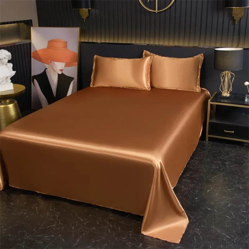 Silky Cooling Bed Sheet with 2 Pillow Cases Luxury Ice Silk Feel Twin Queen Flat Sheet Set Soft and Hypoallergenic Satin Sheets - P12 Hub Europe