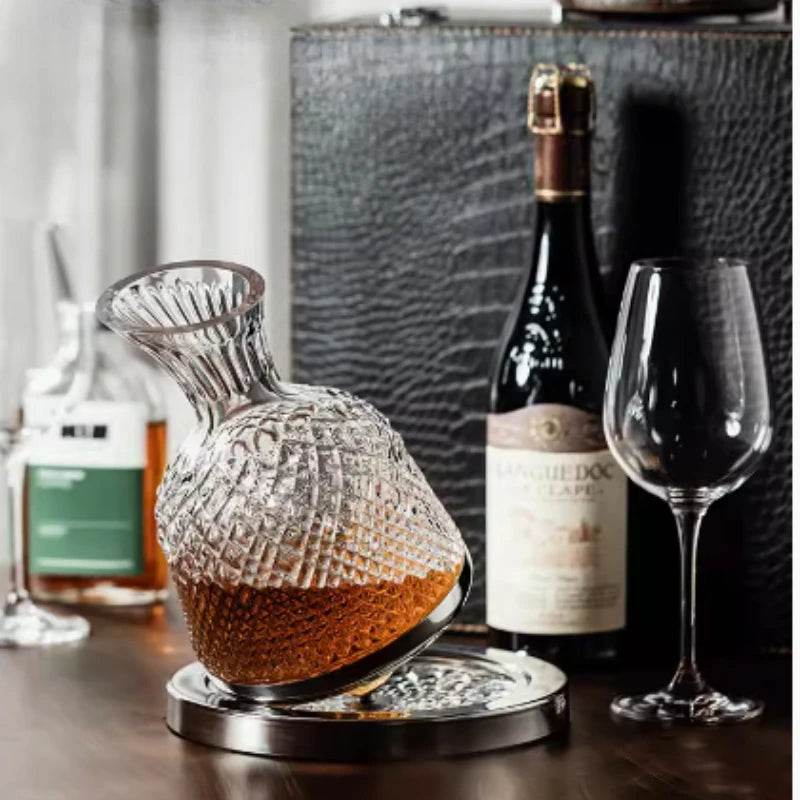 High end crystal glass 360 degree rotating decanter drum 1500ml decanter wine dispenser inflator mirror kettle decoration - P12 Hub Europe