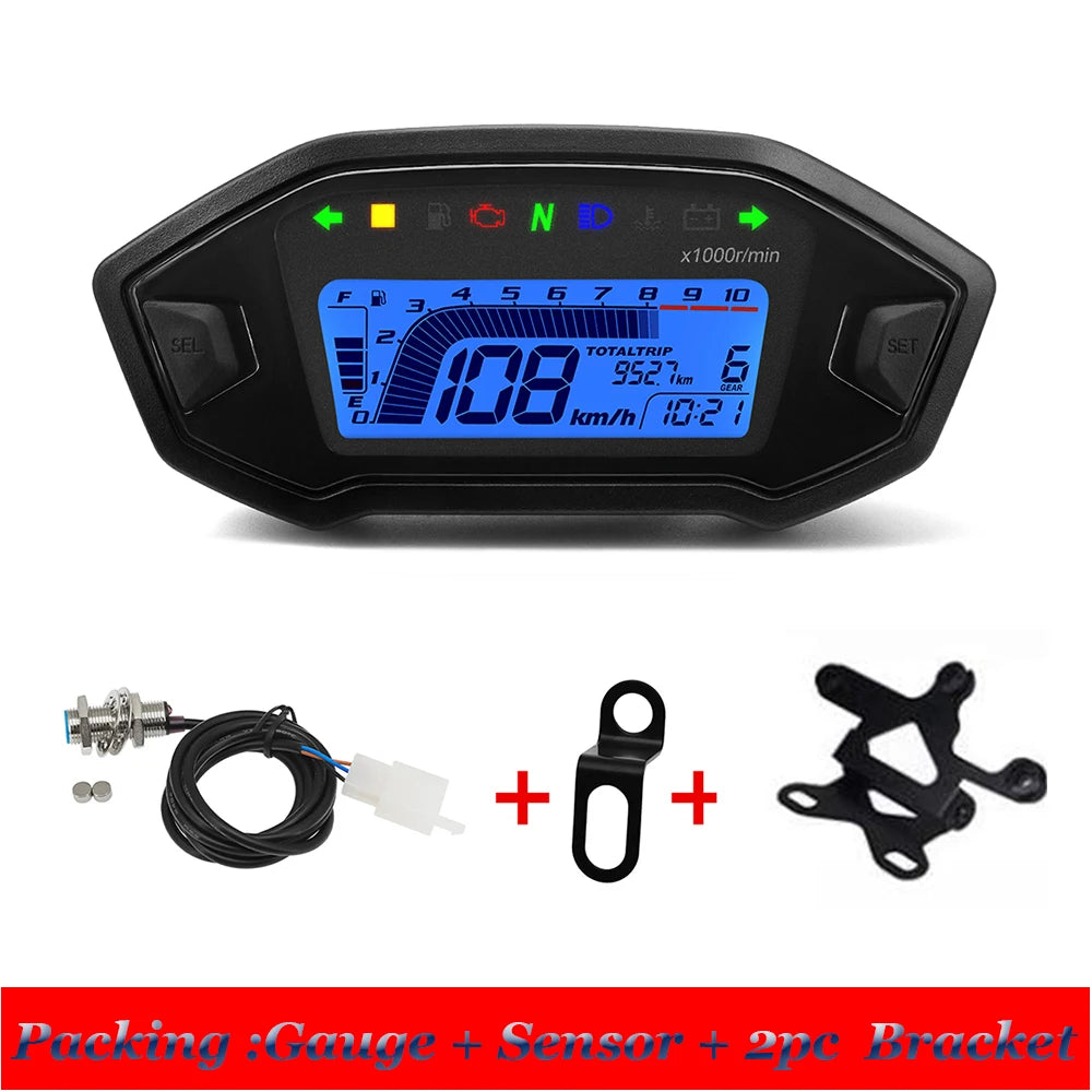 Newest Universal Motorcycle Speedometer 7 Colors Digital Meters Instrument LCD 13000rpm Tachometer Turn Signal Light Indicator