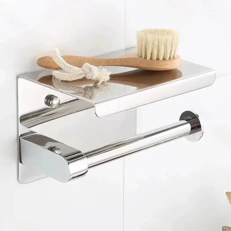 Stainless Steel Bathroom Paper Holder Toilet Roll Holder No Drilling Wall Mount WC Paper Phone Holders Home Paper Towel Holder - P12 Hub Europe