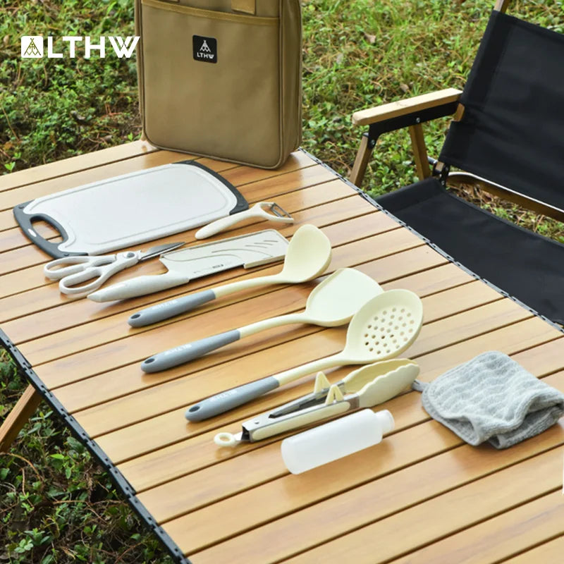 LTHW Outdoor cooking portable set; camping utensils; equipment supplies; camping cookware storage bag; barbecue tools.