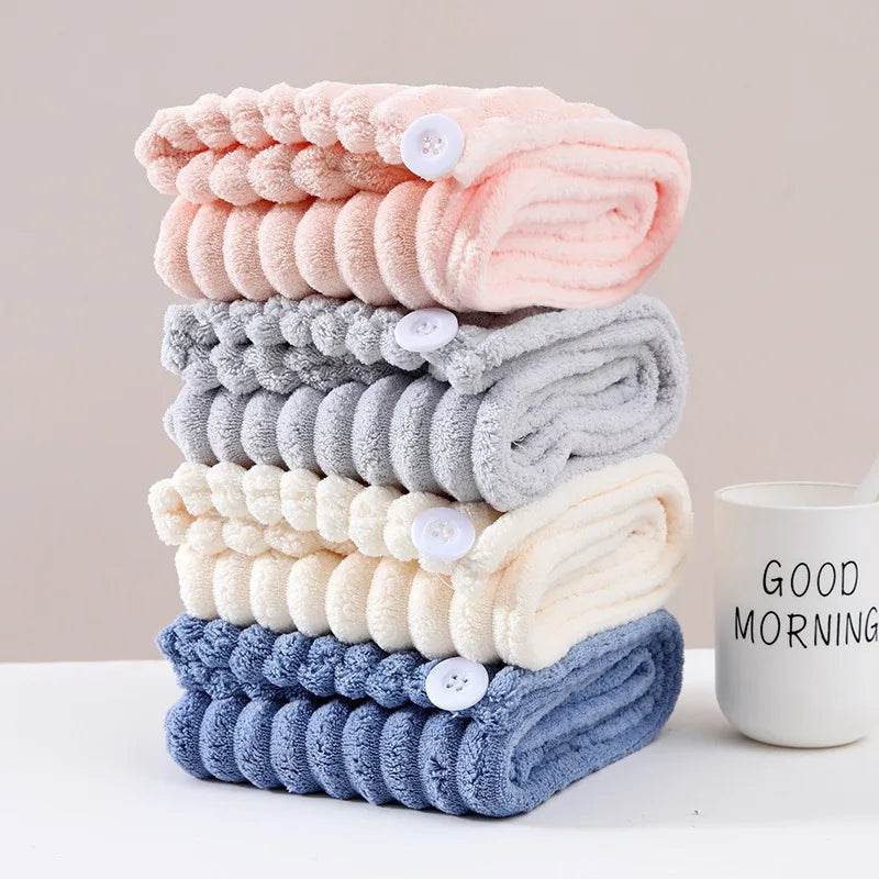 1Pcs Microfiber Quick-dry Hair Towel Cap with Button Super Absorption Bath Hat Fast Drying Hair Drying Wrap Hat Towel for Women - P12 Hub Europe
