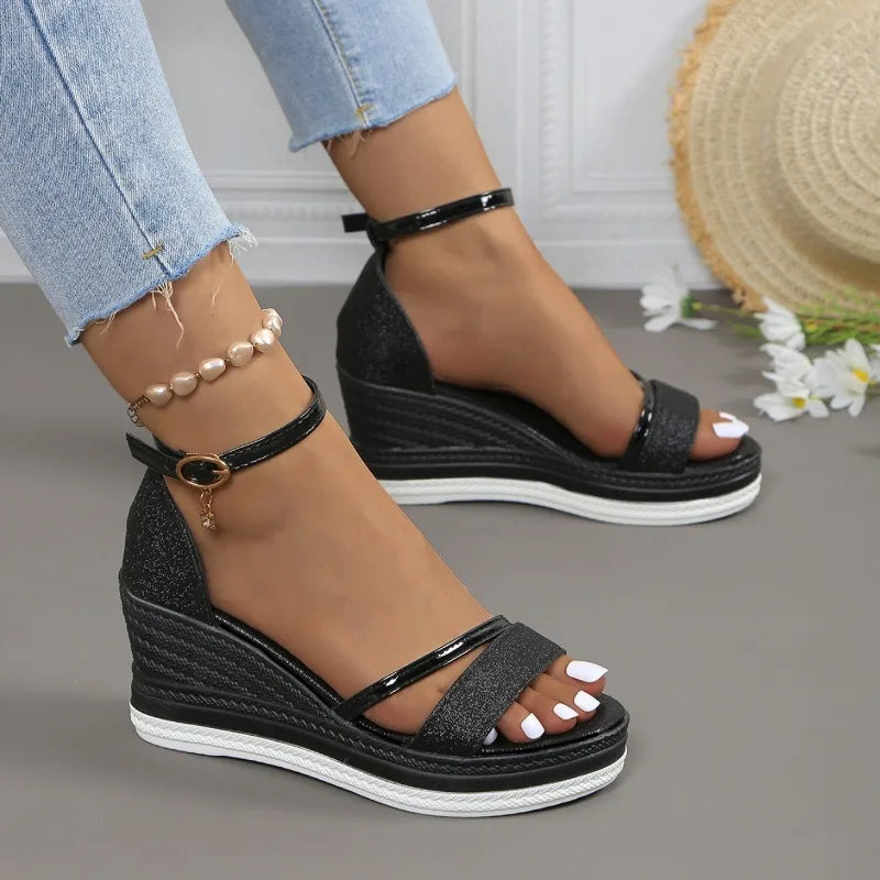 2024 New Summer Women Wedges Sandals Fashion Solid Color Shoes for Women High Heels Platform Designer Sandals Zapatos De Mujer