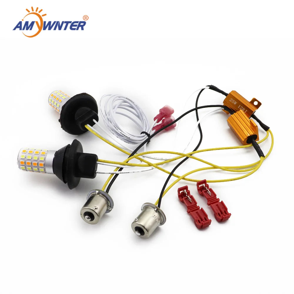 AMYWNTER T20 Drl 7440 Canbus 21W Car LED Light Dual Color Switchback Turn Signal Lamp Bulb Daytime Running