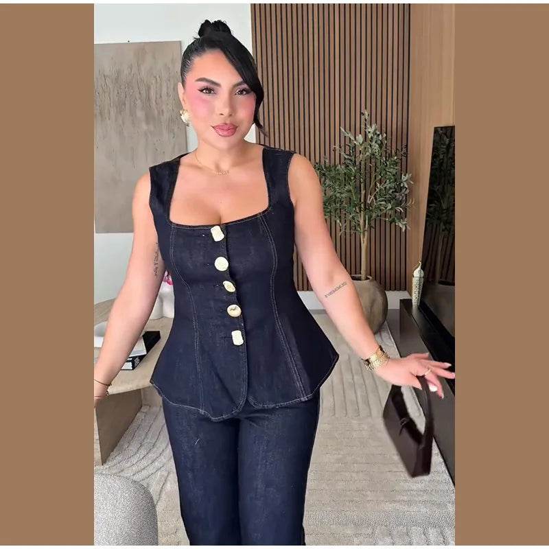 Vintage Denim Crop Top Set - P12 Hub Europe