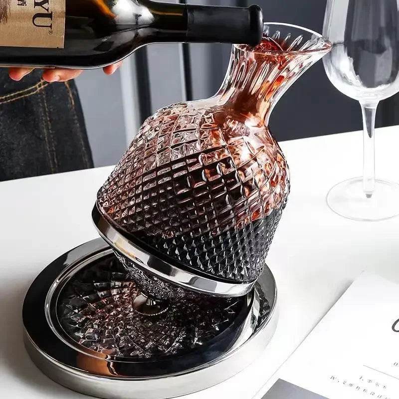High end crystal glass 360 degree rotating decanter drum 1500ml decanter wine dispenser inflator mirror kettle decoration - P12 Hub Europe