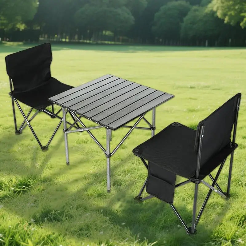 3pcs/set Folding Camping Table Set With 2 Chairs Folding Picnic Table Oxford Fabric Stools Waterproof Egg Roll Table For Camping