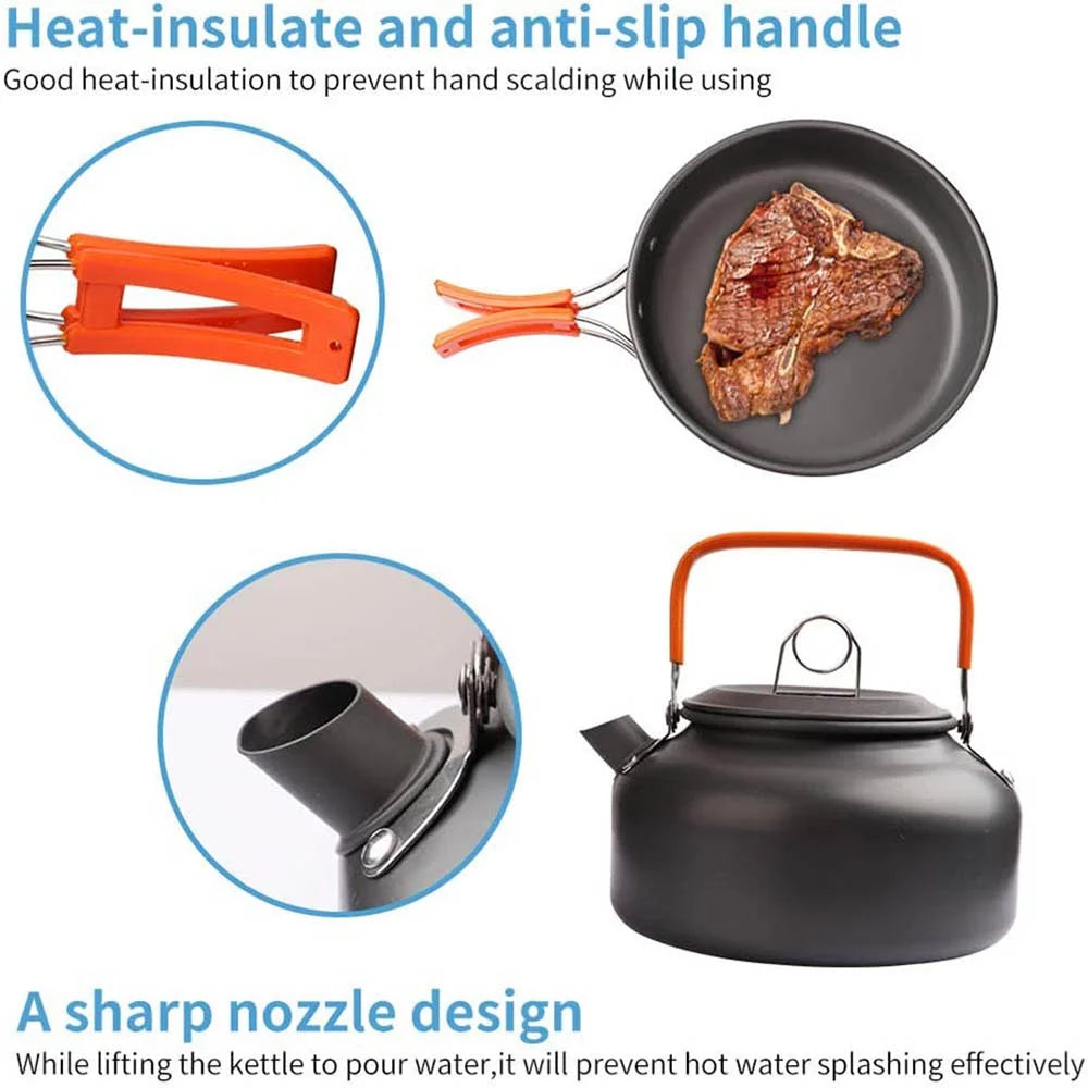 Outdoor camping cookware set aluminum lightweight equipment outdoor multi-person picnic easy to carry and equipped with mesh bag