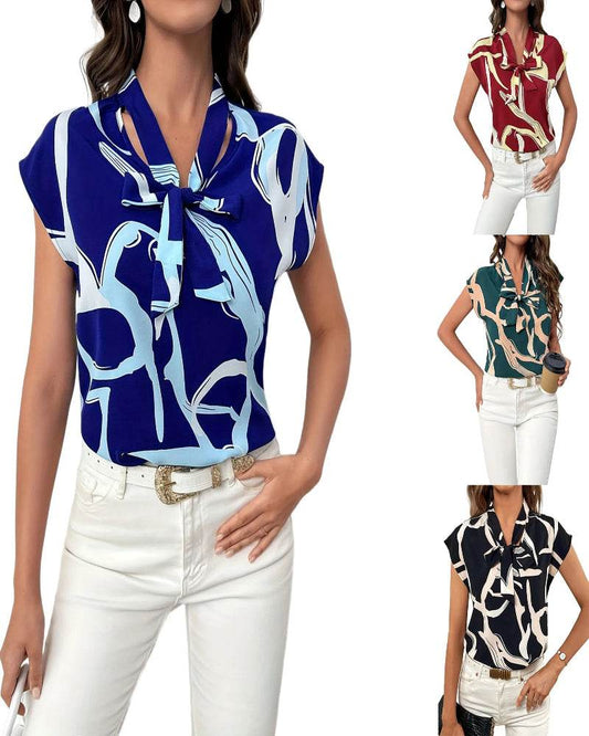 Brush Print Tie Neck Blouse - P12 Hub Europe