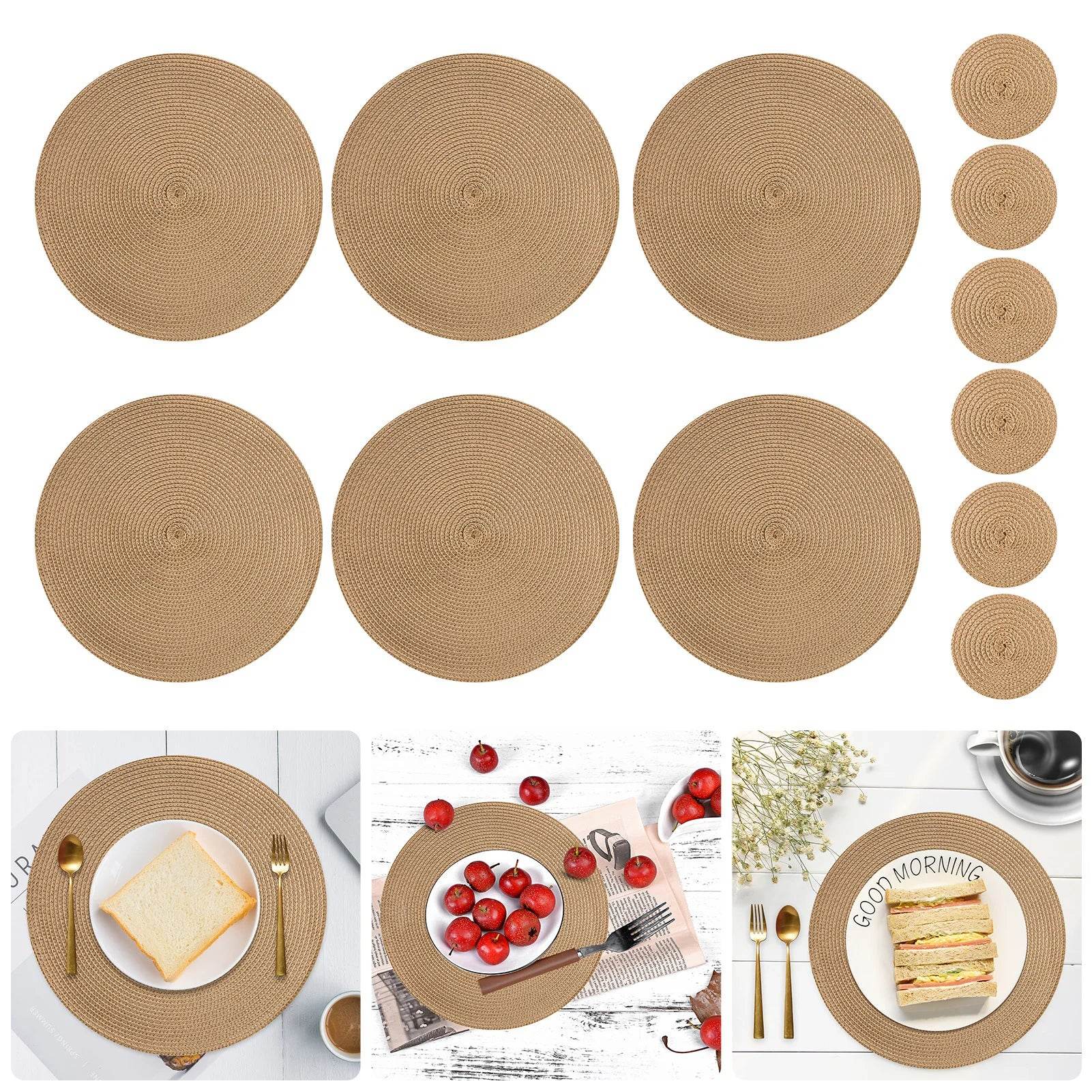 Round Braided Placemats Set of 6 Washable PP/PET Heat Resistant 34cm Table Place Mat for Kitchen Xmas Dining Table Party Decor - P12 Hub Europe