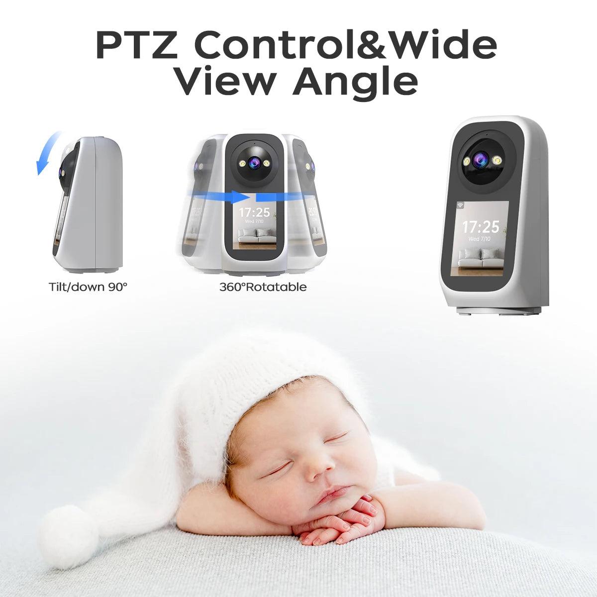 Baby Monitor 3MP 5G WiFi 2.8" Touch, Video Call, Auto Track - P12 Hub Europe