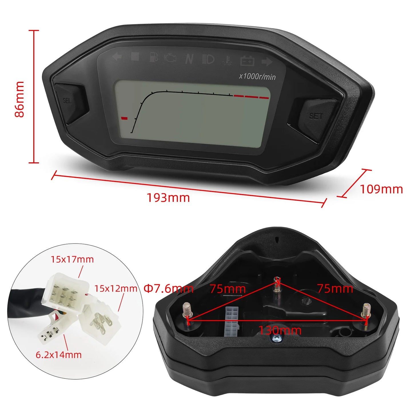 Newest Universal Motorcycle Speedometer 7 Colors Digital Meters Instrument LCD 13000rpm Tachometer Turn Signal Light Indicator