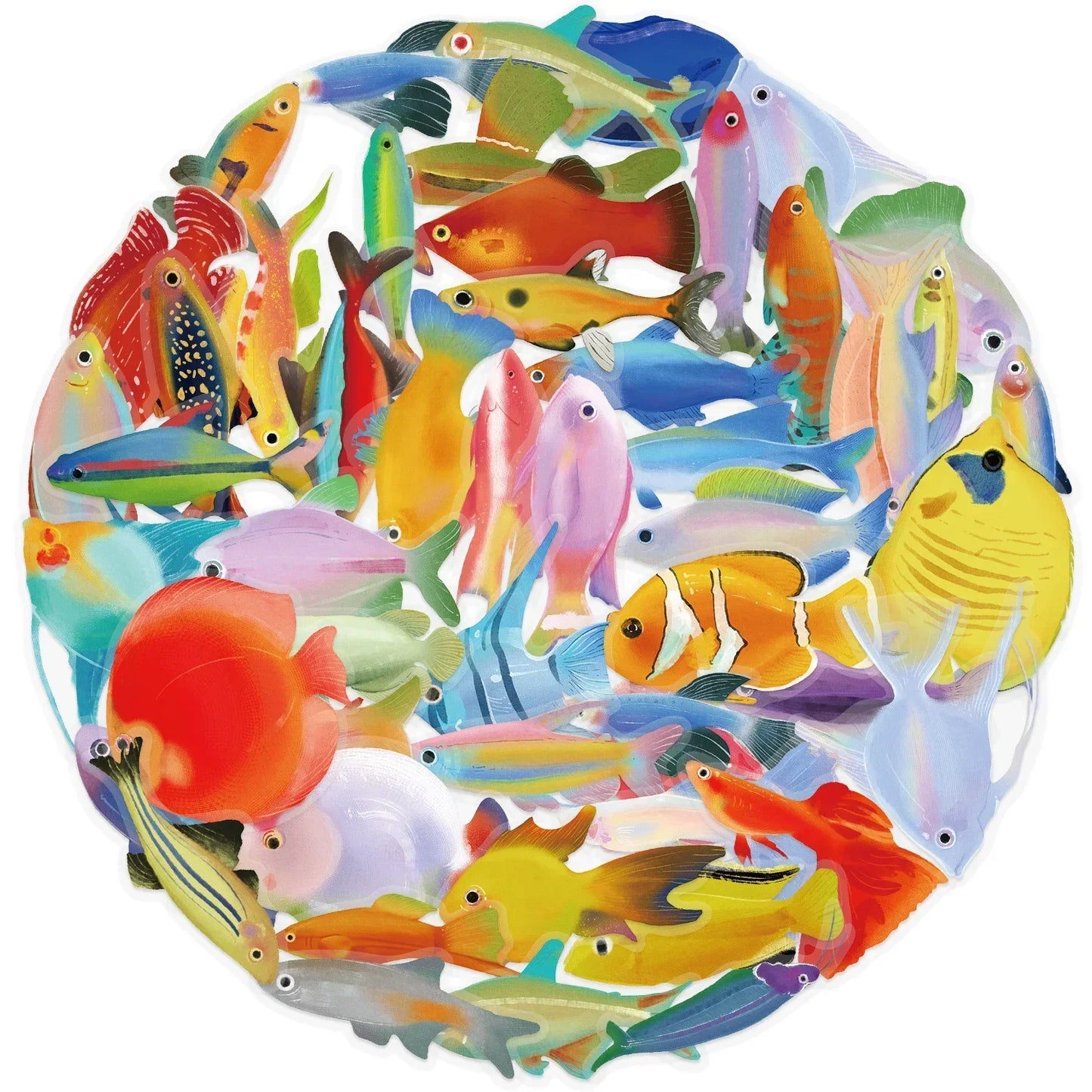 50pcs Cartoon Marine Creatures Fish Stickers Fishing Box Suitcase Laptop Guitar Skateboard Bike Diy Decorative Pet Stickers﻿