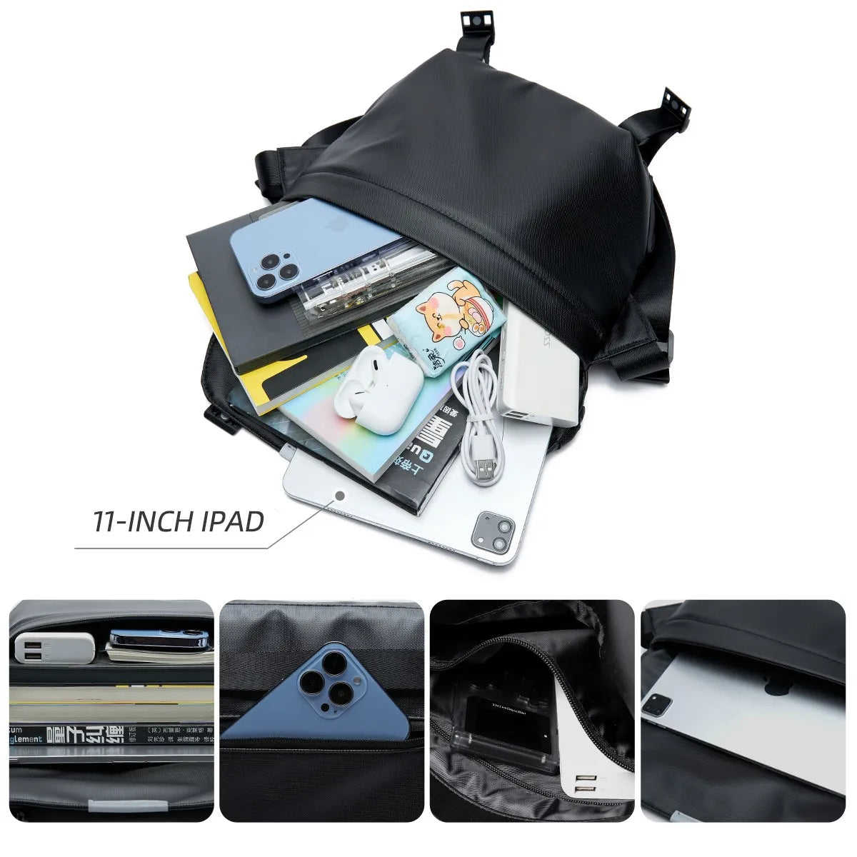 Ins Korean Style Men Waterproof Magnetic Buckle Crossbody Messenger Bag Daily Outdoor Travel Cycling iPad Camera Shoulder Bag