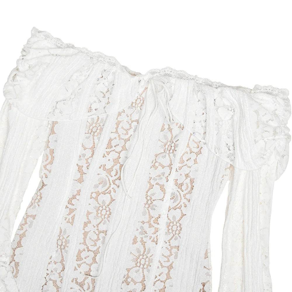 White Off Shoulder Lace Maxi Dress - Wedding Guest - P12 Hub Europe