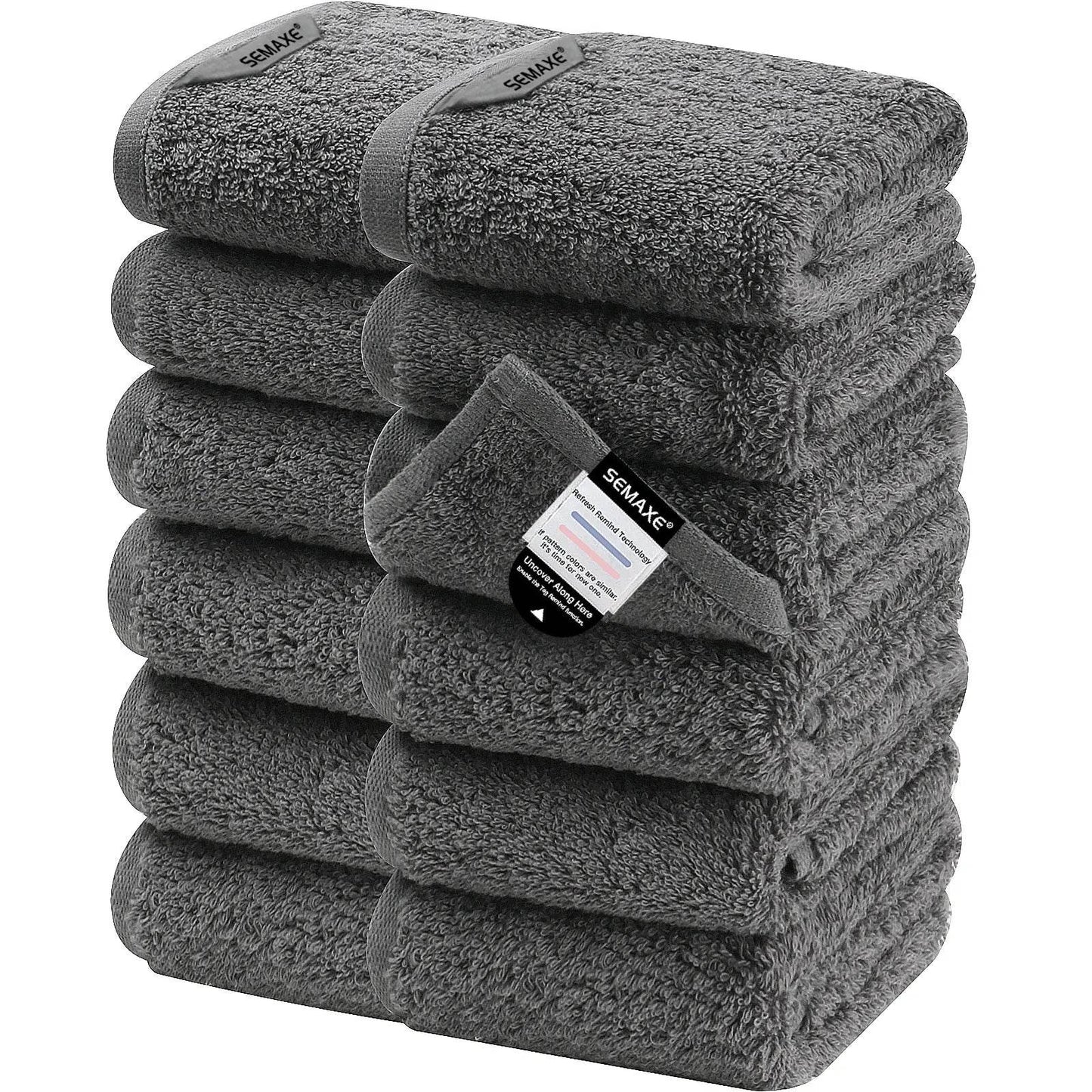 SEMAXE 12 Pcs Bulk Washcloths 100% Catton [550GSM] Solid Towels for Home/Spa- Fast Absorbing Face/Hand Towels with Hanging Loop - P12 Hub Europe