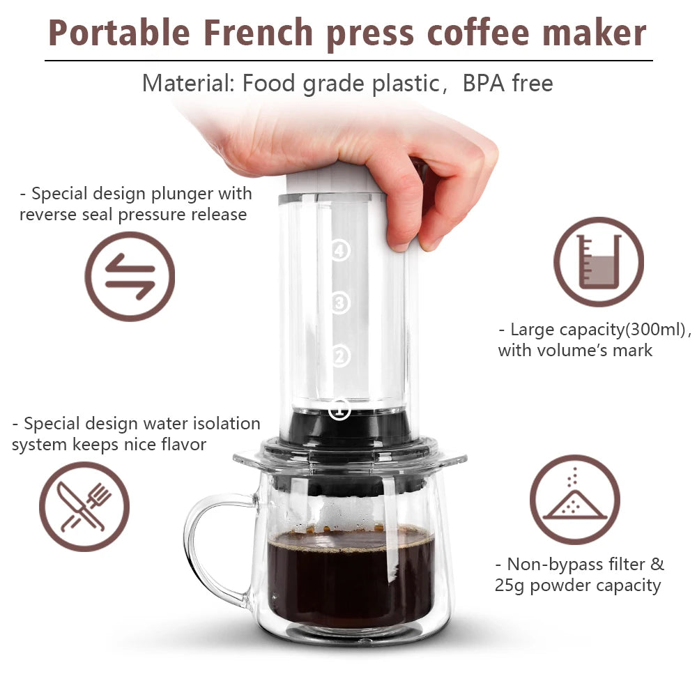 CAFEMASY Espresso Coffee Maker Portable French Press Coffee Pot Air press Barista Tools With 350pcs Filter Papers Coffee Machine