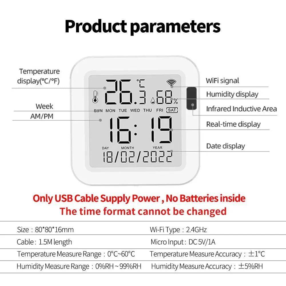WiFi Temp Humidity Sensor | LCD, Backlight, Smart Life - P12 Hub Europe