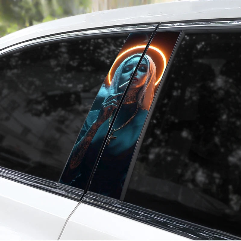 2pcs Smoking Nun Car Sticker Car B-Pillar Sticker DIY Car Door Pillar Decal Waterproof Decal Cover Scratched Decal Nun Sticker