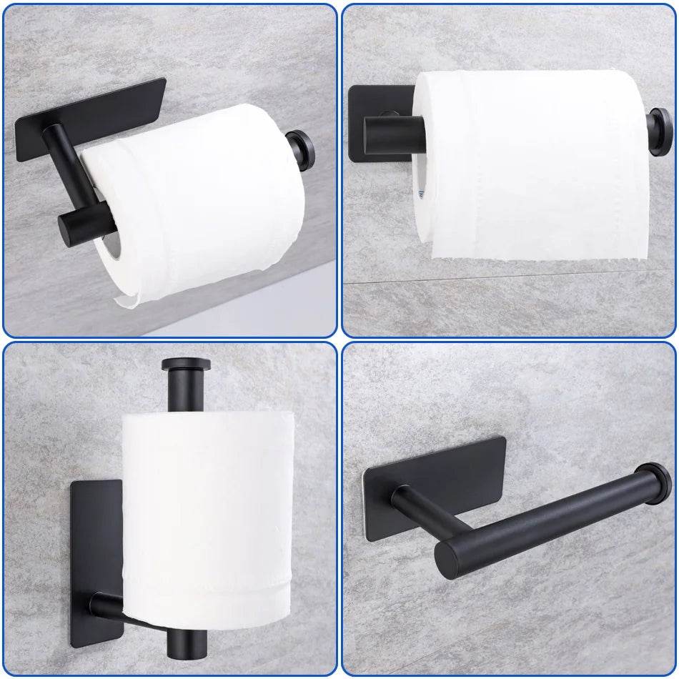 Stainless Steel Paper Holder White Adhesive Wall Mount Stand Kitchen Bathroom Toilet Paper Towel Tissue Roll Shelf Brushed Gold - P12 Hub Europe