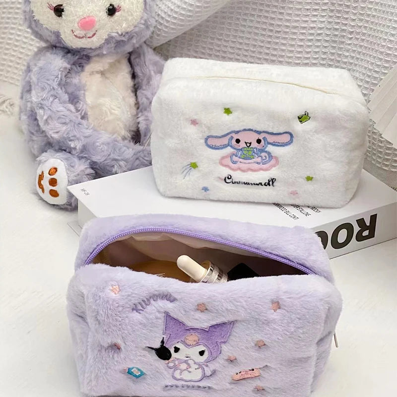 Sanrio Cosmetic Bag Plush Kuromi Makeup Bags Cinnamoroll Large Capacity Storage Pencil Case Cute Kids School Supply Kawaii Gift