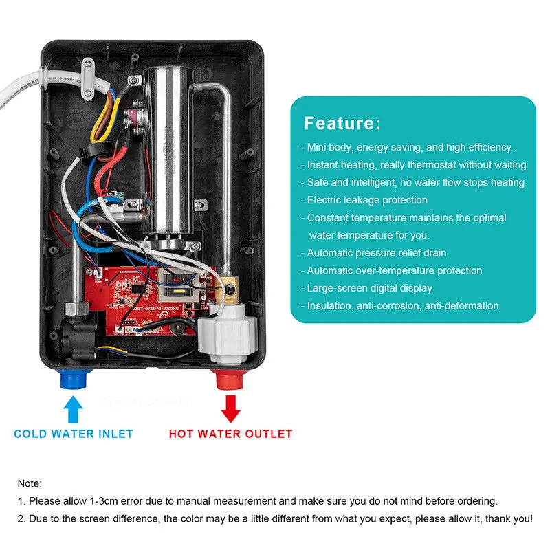 Mini Instant Water Heater 220V LCD Display Thermostat Induction Heater Smart Touch Wall Mounted Electric Water Heater Shower