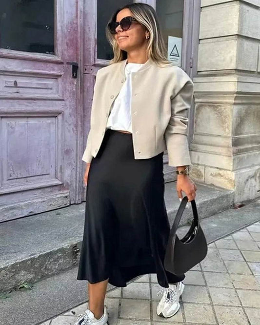 Black Satin Midi Skirt - P12 Hub Europe