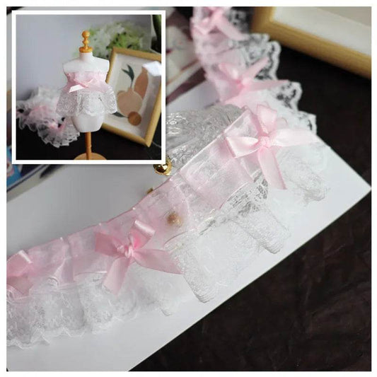 Pink Double-layer Embroidered Bow Applique Lace DIY Children's Hat Dress Frame Home Textile Storage Basket Cabinet Decoration - P12 Hub Europe