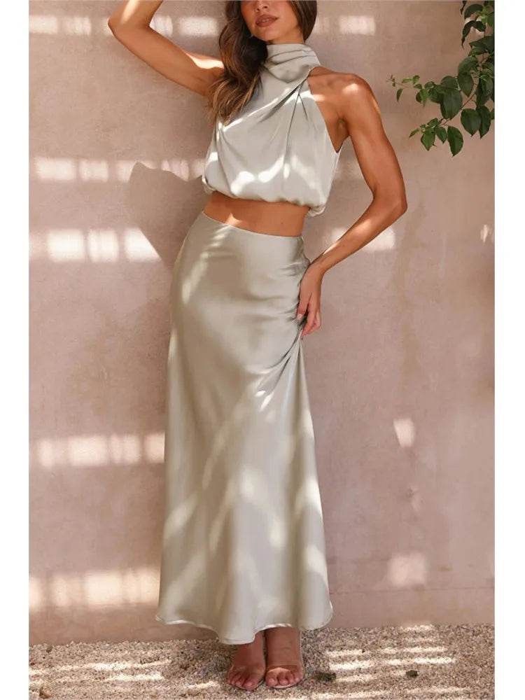Women Satin Off-Shoulder Skirt Set - P12 Hub Europe