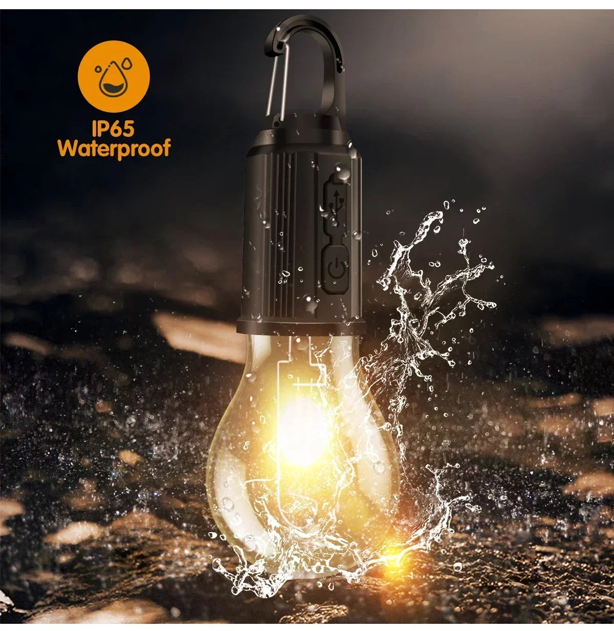 Portable LED Camping Light Type-C Charging Warm Light Camping Lamp with Hook Waterproof Lighting Lantern for Hiking Fishing