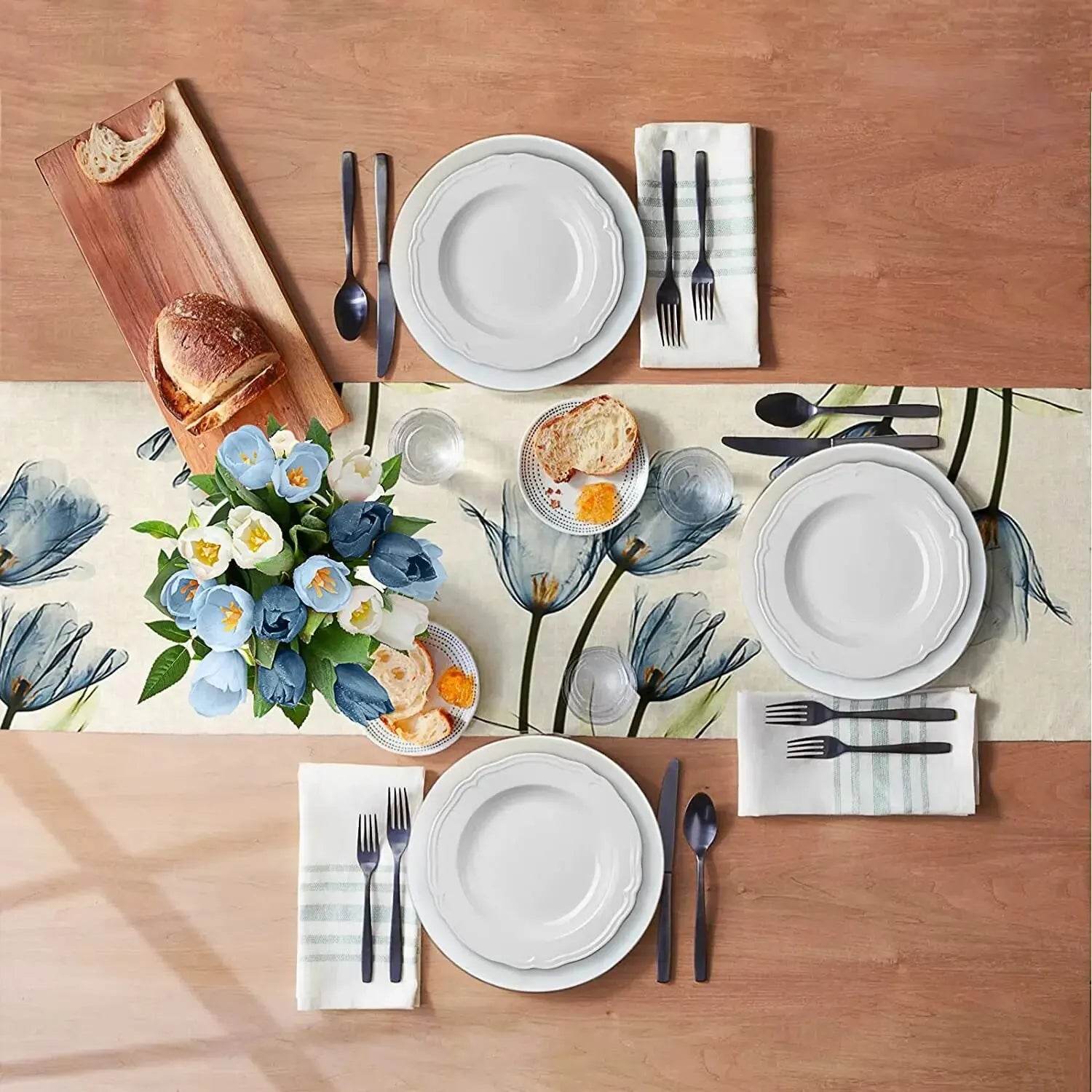 Tulip Linen Table Rustic Farmhouse Style Table Runner 13X70 Inch,Kitchen Dining Table Decoration for Indoor Outdoor Home - P12 Hub Europe