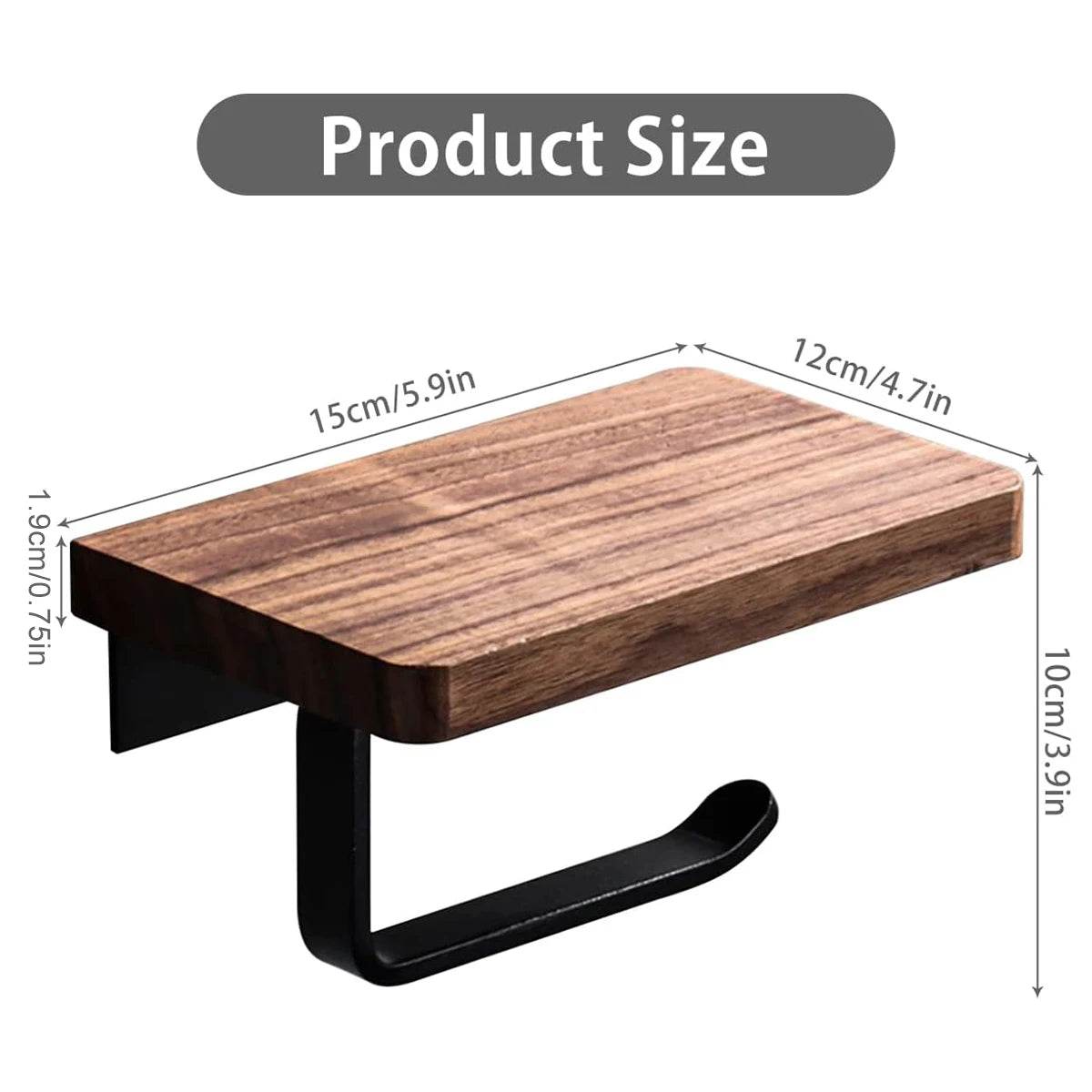 Solid Wood Toilet Paper Holder - Punch-Free Phone Storage Rack - Bathroom Accessories & Supplies - P12 Hub Europe