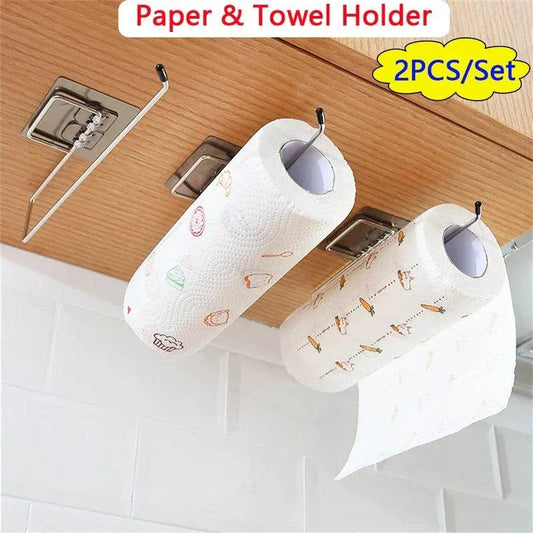 Kitchen paper towel stand glue toilet rack towel, hang tissue dispenser roll napkin cabinet storage accessories, 2 pieces - P12 Hub Europe