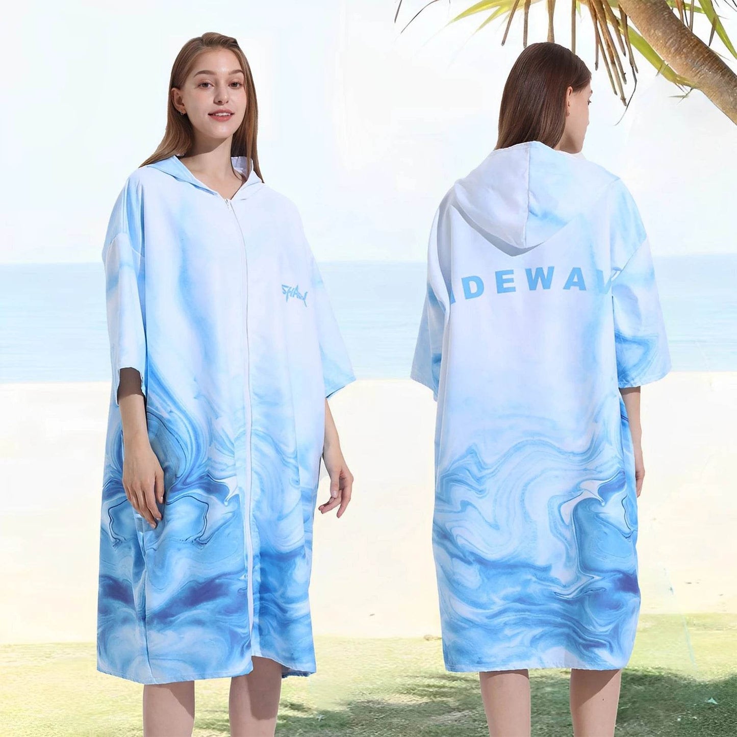 Changing Robe with Hood Microfiber Towel Poncho with Zipper Short Sleeve Surf Poncho Quick Dry Oversized Changing Towel Robe New - P12 Hub Europe