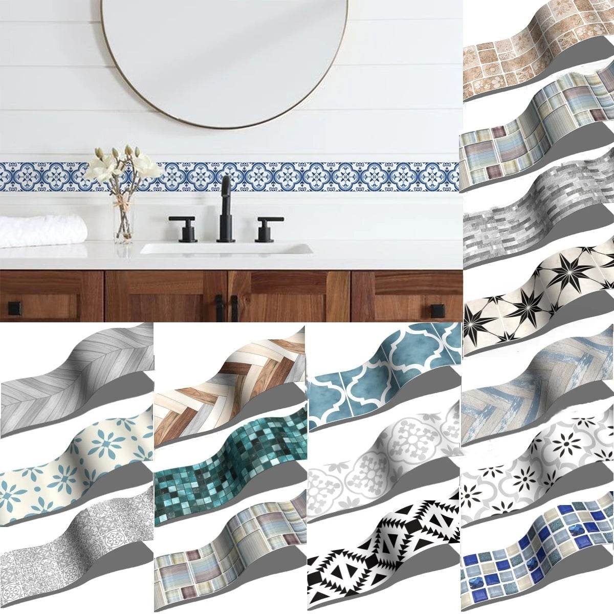 41 Styles Baseboard Stickers Waterproof Peel & Stick Waistline Wall Sticker Floor Border Sticker For Kitchen Bathroom 10x200cm - P12 Hub Europe
