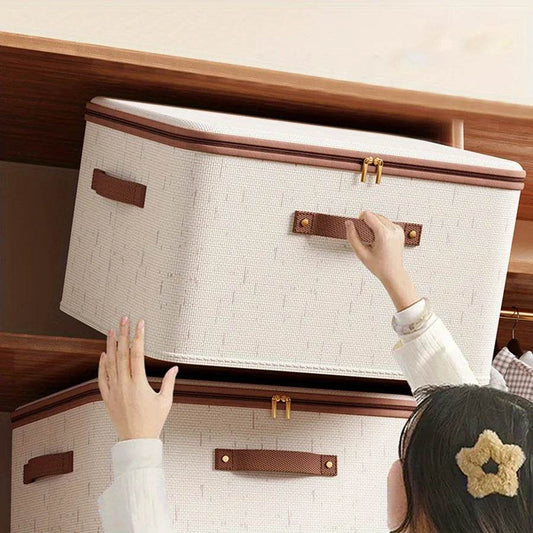 Linen Zipper Storage Boxes, Non-Woven Fabric Clothing Organizer Bins for Home Bedroom Closet Organization,Include Good Helpers - P12 Hub Europe