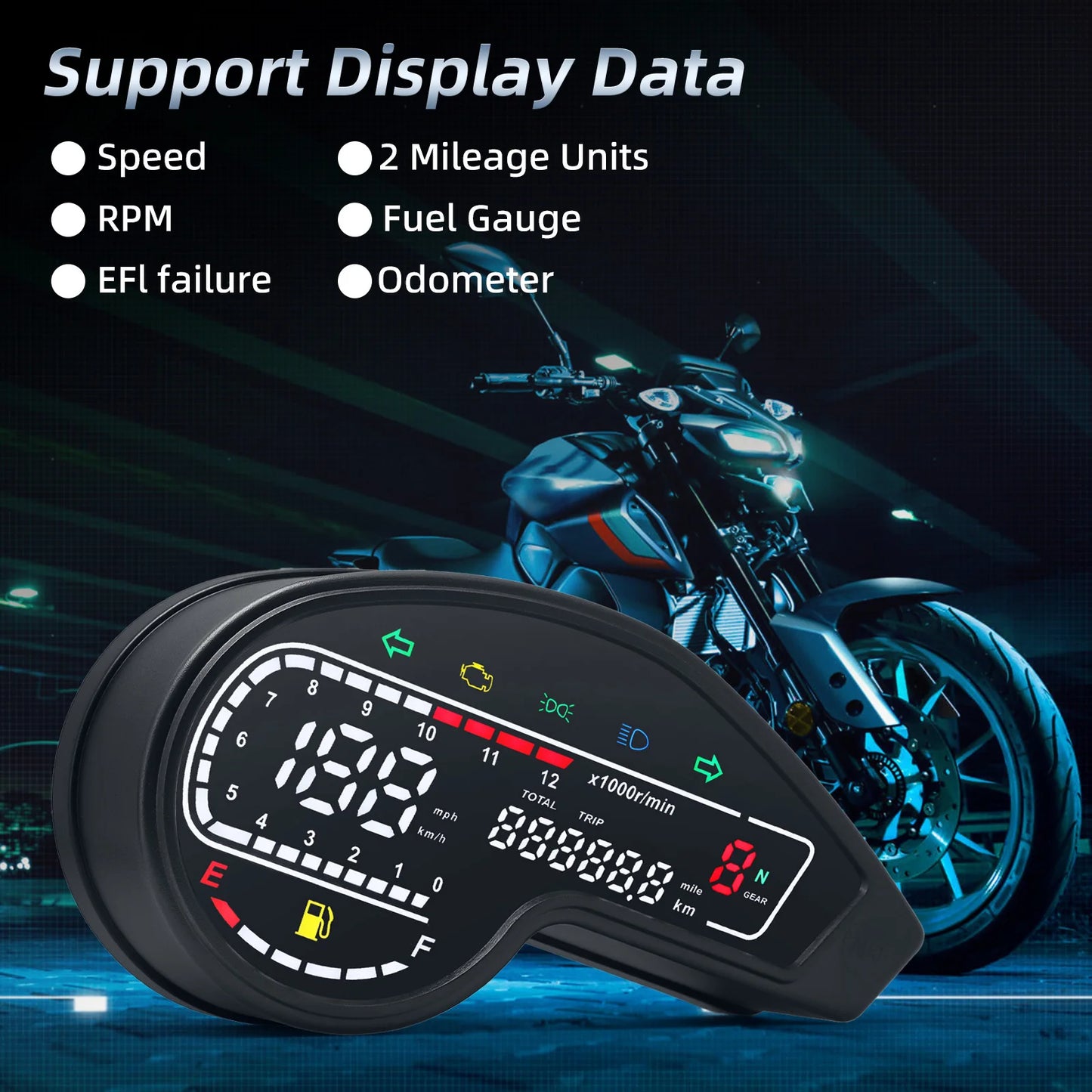 Universal Motorcycle Digital Speedometer LED Tachometer Dashboard Racer Instrument Panel with Turn Signal Light for Yamaha
