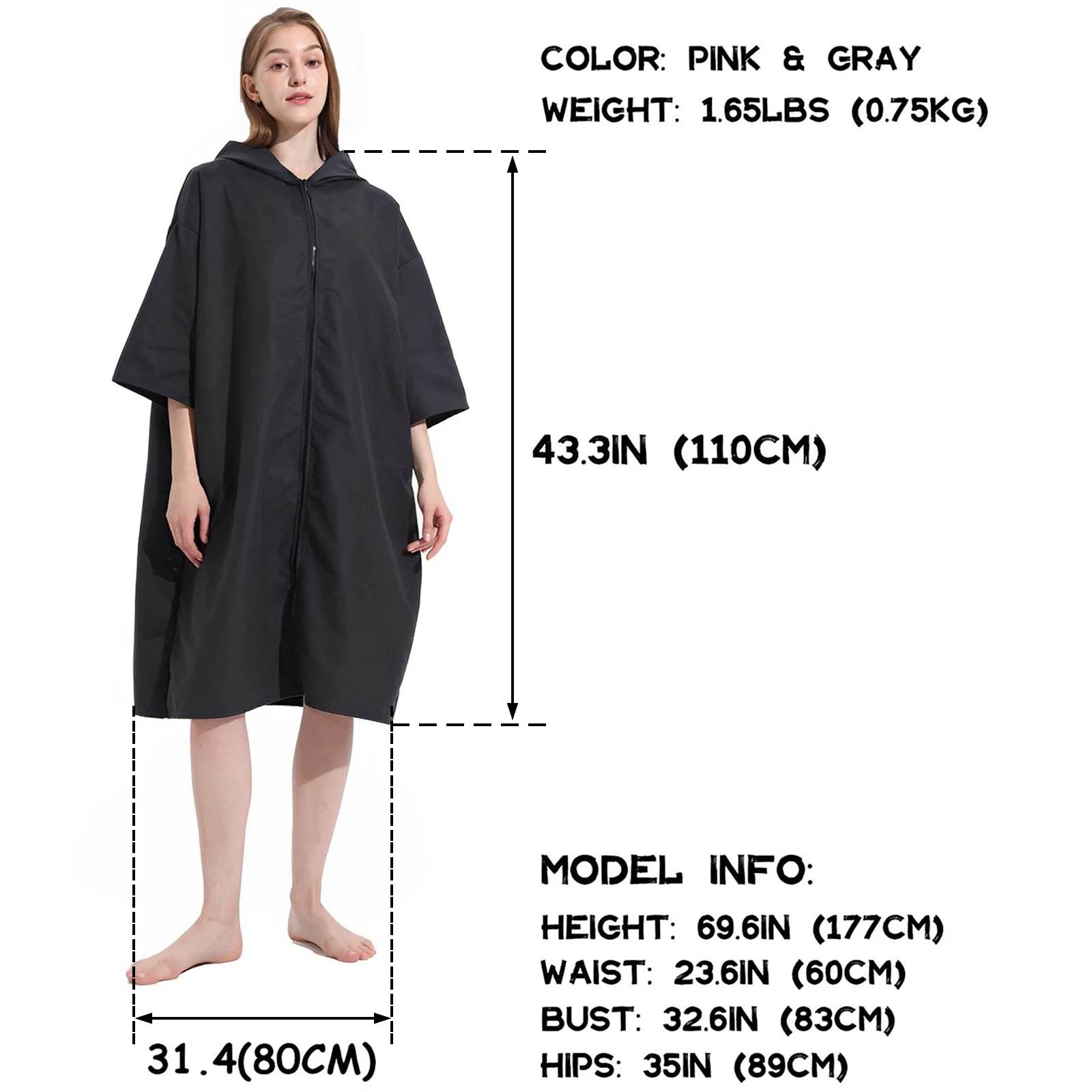 Changing Robe with Hood Microfiber Towel Poncho with Zipper Short Sleeve Surf Poncho Quick Dry Oversized Changing Towel Robe New - P12 Hub Europe