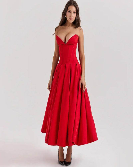 Black Strapless Corset Midi Dress - P12 Hub Europe